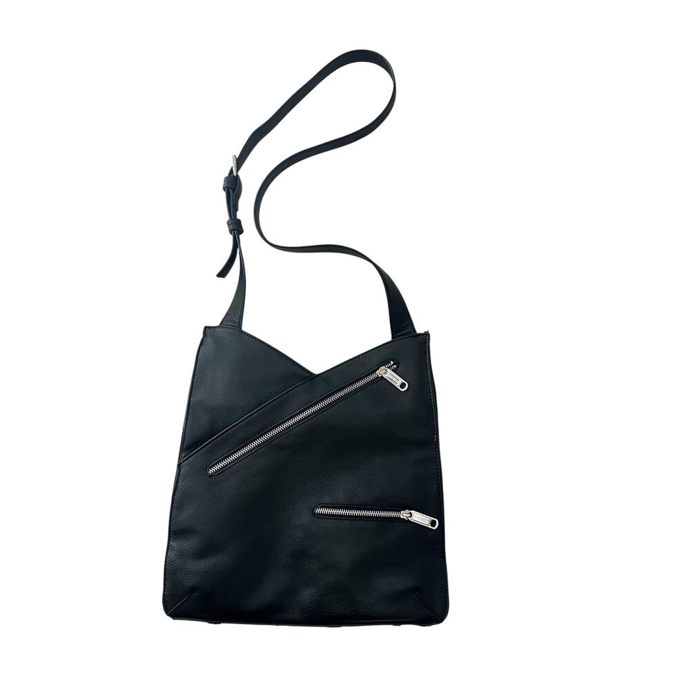 Joe’s Jeans Cool Flat Motorcycle Vegan-Leather Black Purse bag handbag shoulder